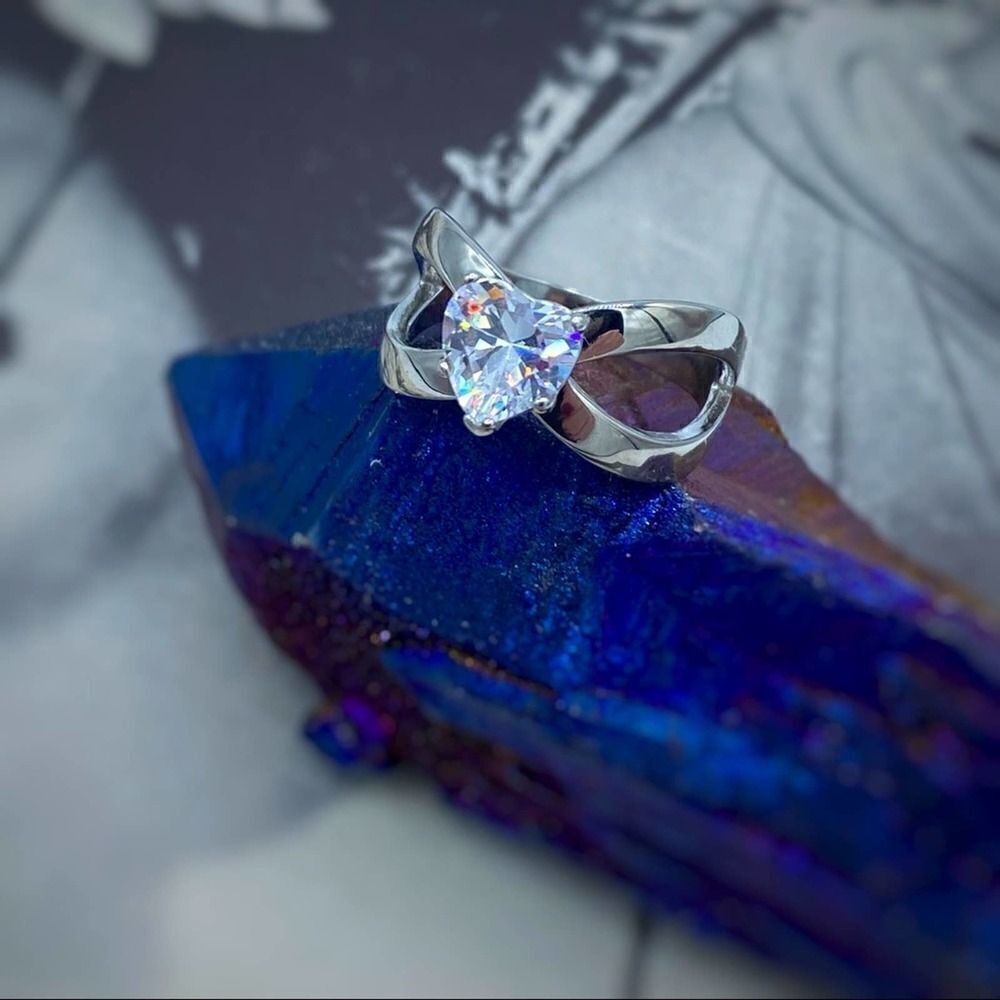 Stainless steel Heart Engagement Ring with Clear CZ